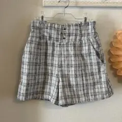 キッズ用 白黒チェック ツイードハーフパンツ　１５０cm