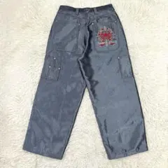 00s archive Y2K　刺繍　光沢　バギーデニム　バギーパンツ　極太