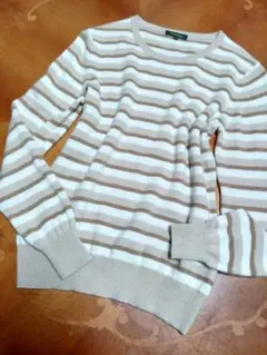 美品　カシミヤセーター　タカシマヤ　クルーネック　ボーダー　M　高島屋