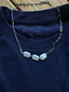 スクエア淡水パールネックレス 本真珠 レクタングル チェーンネックレス