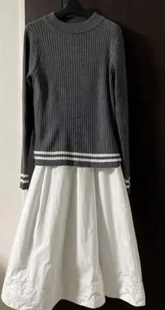 ミラオーウェン セットアップ ワンピース　サイズF グレーニット　白ワンピース