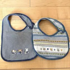ストライプ柄と動物刺繍のスタイ2枚セット