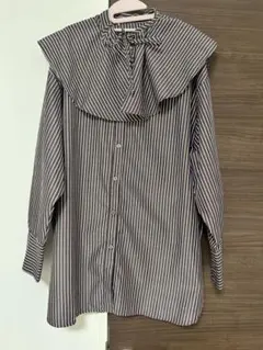 w closet ストライプシャツ ブラウン 襟付き リボン