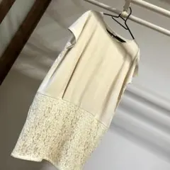 アイボリー 半袖 ひざ丈ワンピースのサムネイル
