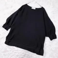 【オペークドットクリップ】✨サマーニット S 黒 スリット ボートネック 透け感