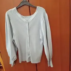 ブルーグレー　リブ編み 長袖カーディガン