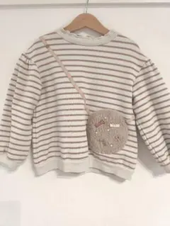 apres les cours ストライプ柄トレーナー ふわふわポケット付き