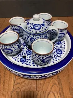 中国茶器セット 青と白の花柄 陶器