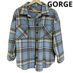GORGE フランネル チェック柄 シャツジャケット　ブルー　フリーサイズのサムネイル