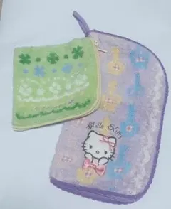 ハローキティとかわいい緑の タオルポーチ2個セット♡