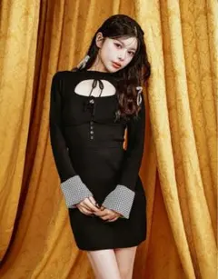 Darich フロントオープンニットミニワンピース BLACK FREE