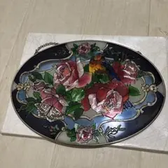 ステンドグラス　パネル　バラ　鳥　未使用
