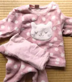 90cm冬用こどもパジャマ　キッズ　ねこ 上下セット