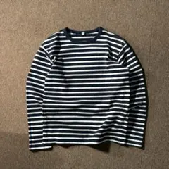 OLD UNIQLO 00s 肉厚 クルーネック ボーダー カットソー ロンTのサムネイル