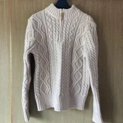 メンズ ベージュケーブル編み ハーフジップニット