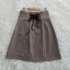 【イング】スカート チェック柄 レースアップ コンシールファスナー ひざ丈