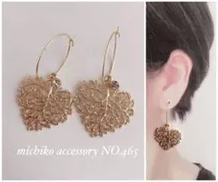 NO.465 大ぶり透かしハートとストーンのフープピアス