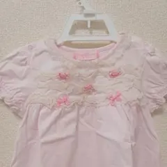 メゾピアノ 80 ピンク Tシャツ バラ フリル リボン レース mezzo