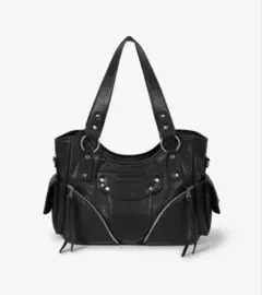 Studded Leather Shoulder Bag Black