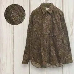 【レトロ ペイズリー 長袖総柄シャツ】ヴィンテージ 80-90s L 茶 古着