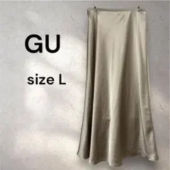 UNIQLO ユニクロ サテン スカート ロング ペチコート付 ナチュラル L