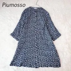 ピューモッソ 七分袖シャツワンピース(L) ロングチュニック 小花柄 ネイビー