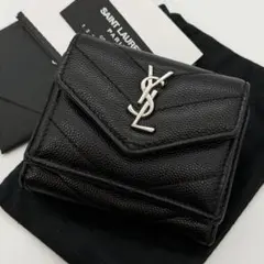 サンローラン 折り財布 YSL カサンドラ キャビアスキン レザー ブラック