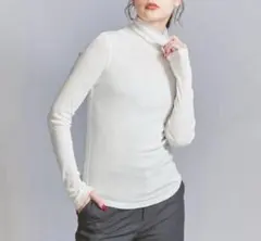 BEAUTY&YOUTHコットンテレコ リブ シアー タートルネック カットソー