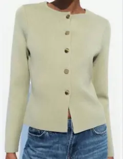ZARA ミラノリブ　セージグリーン　ニットカーディガン