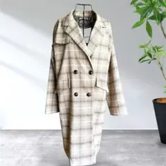【GRL】グレンチェック柄 ダブルボタン ロングコート ブラウン系 Fサイズ