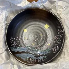 桜模様の黒い皿 オリジナルボックス付き