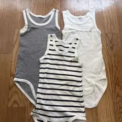 プチバトー　ベビー肌着3点セット（ストライプ・無地）