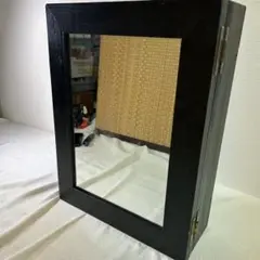 木製 鏡付き 収納ボックス 小物入れ アンティーク コレクション