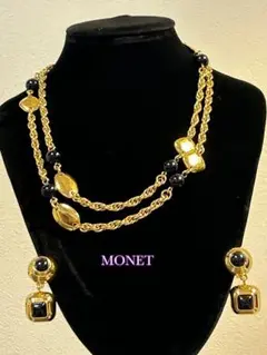 MONET モネ ゴールド ブラック ネックレス イヤリング セット