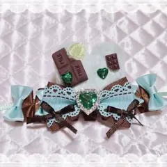 ぬい服 ヘッドドレス 10〜11cm うさ耳 ミント×ブラウン 抹茶 V01