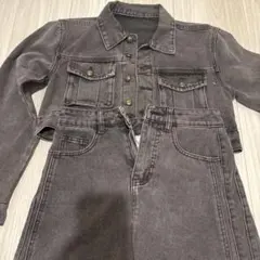 ショート丈デニムジャケット × ハイウエストデニムスカート セットアップ