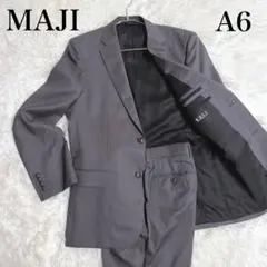MAJI アオキ セットアップ スーツ グレー A6ストライプ　ネイビー