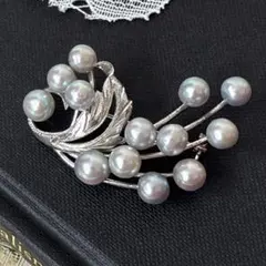 美品 パール ブローチ グレー 本真珠 silver
