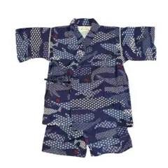 古着 子供服 甚平 110 紺色 ネイビー 和柄 夏 夏祭り 祭り 海 クジラ