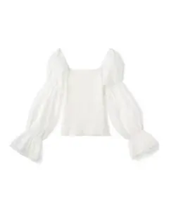 ホワイト シフォン パフスリーブ トップス
