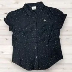 【美品】LACOSTE ラコステ ドット柄 パフスリーブ 半袖シャツ ブラック