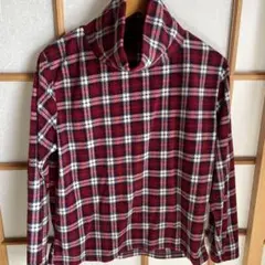 赤と白のチェック柄 長袖Tシャツ 3L