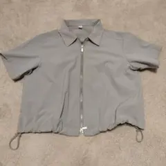 GU 半袖 ジップアップシャツ グレー