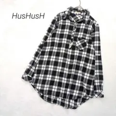 ハッシュアッシュ シャツ カットソー オープンカラーチェック柄 L 黒×白のサムネイル
