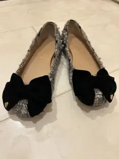 ツイードフラットシューズ リボン付き