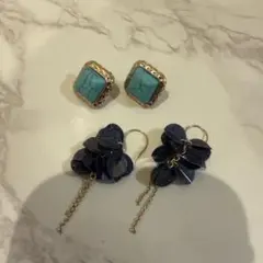 ターコイズとネイビーのピアスセット