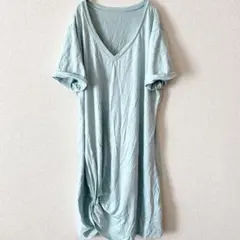 【XL】ライトブルー Vネック 半袖 ワンピース レディース 夏
