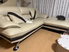 ベージュ レザー コーナーソファ　福岡市内直接引き取り限定