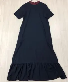 マキシ丈 ワンピース サラサラ ネイビー