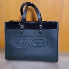 【COACH】 ダークグリーン レザートートバッグ
